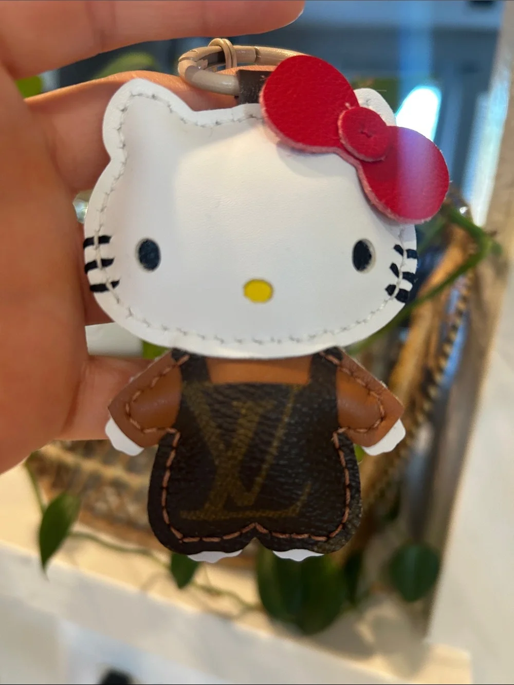 Hello Kitty Upcycled LV Keychain Bag Charm Leather Unique Purse Charm
